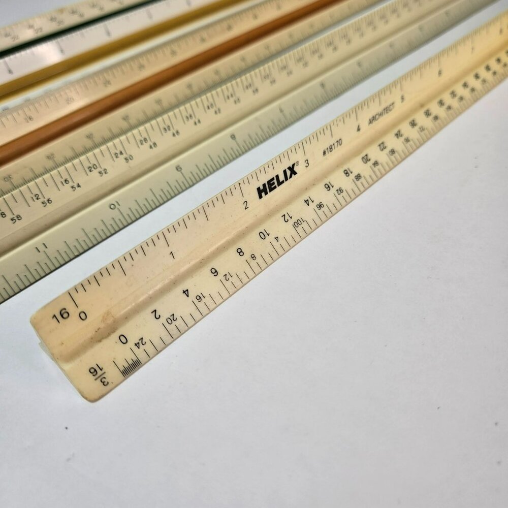 LOT (5) VTG 12" Engineer Architect Triangular Rulers Helix Hughes-Owens Keuffel - Picture 2 of 13